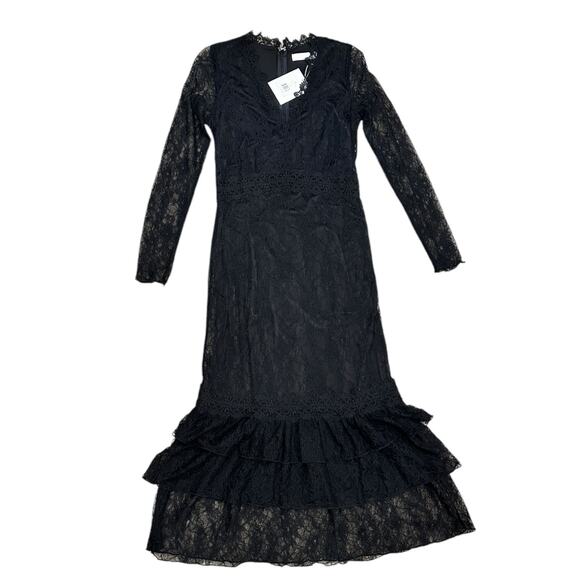 NWT Rachel Parcell Lace Tiered Midi Dress In Black - Picture 2 of 7